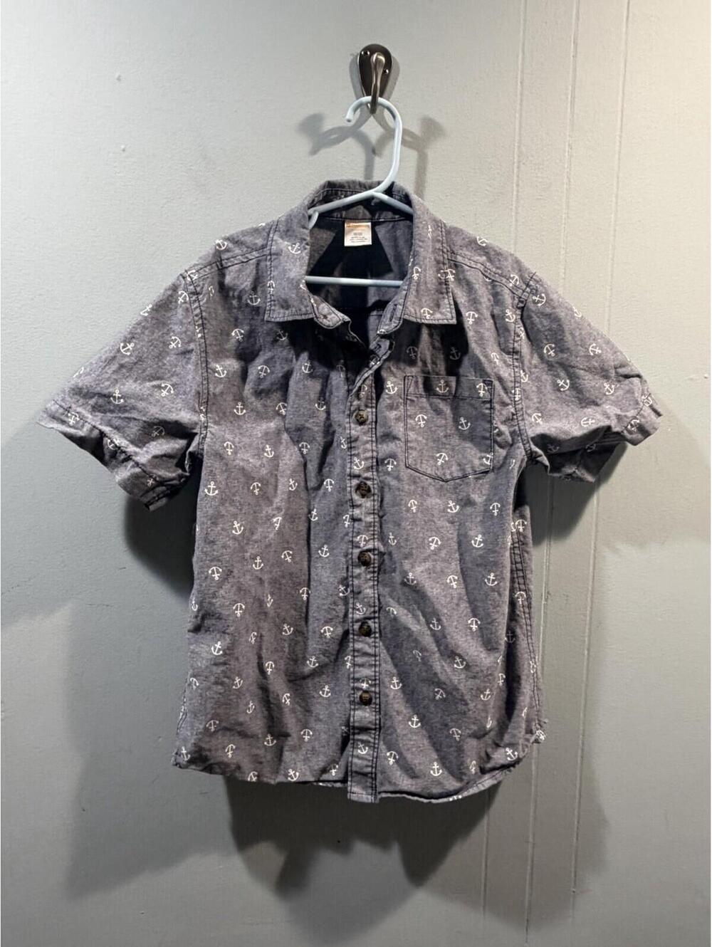 Kids Boys Gymboree Shirt Size Medium 7-8 Blue With White Anchor Print
